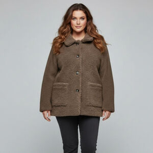 Anthropologie Bernardo XL Brown Faux Sherpa Barn Coat Cozy Teddy Jacket For Fall